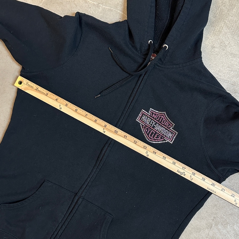 Harley Davidson Bling Full Zip Black Pink Hooded Sweatshirt Chicago IL Large - Picture 8 of 9